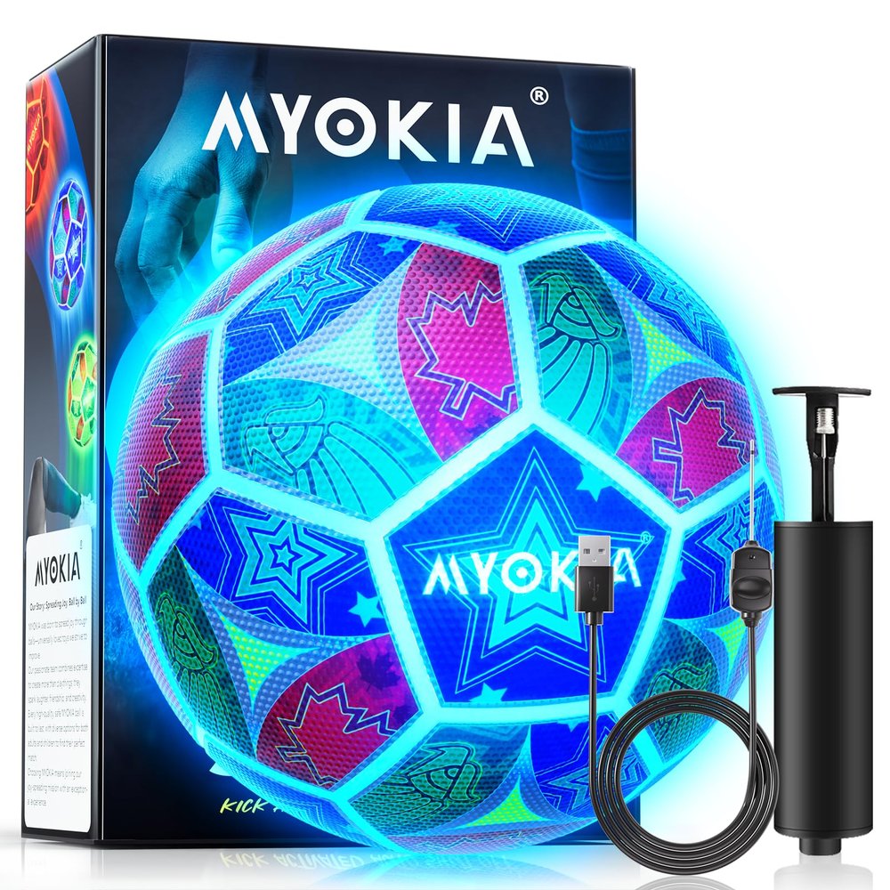 MYOKIA Rechargeable Light Up Soccer Ball Size 5 Tri-Color Glow in Dark