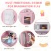 Costzon Kids Kitchen Playset, Large Wooden Chef Cooking Toy Set w/Real Sounds & Lights, Microwave, Blackboard, Oven, Ice Maker, Dishwasher, Play Phone, Utensils, Play Kitchen for Kids Ages 3+ (Pink) view 2