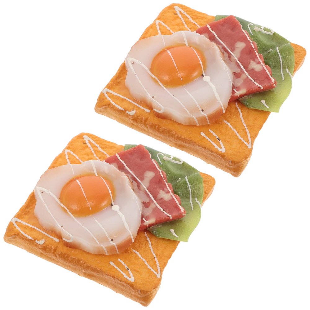 BESPORTBLE 2pcs Fake Prop Food Artificial Fried Egg Toast Simulation Bread Slice Model Photography Prop for Home Kitchen Party Decoration
