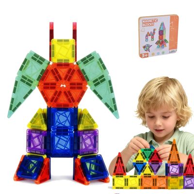 60PCS Mini Magnetic Tiles Building Blocks Set with Portable Iron Case, STEM Travel Toys for Kids Ages 3+, Educational Magnet Construction Puzzles for Boys and Girls,Toddler Puzzle Birthday Gift Toys