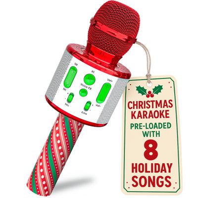 Move2Play, Christmas Karaoke Microphone | Includes Pre-Loaded Songs & Bluetooth | Kids Toy for All Ages 2, 3, 4, 5, 6+ Year Old Girls, Boys & Toddlers | Stocking Stuffer