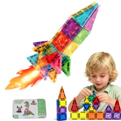 42PCS Mini Magnetic Tiles Building Blocks Set with Portable Iron Case, STEM Travel Toys for Kids Ages 3+, Educational Magnet Construction Puzzles for Boys and Girls,Toddler Puzzle Birthday Gift Toys