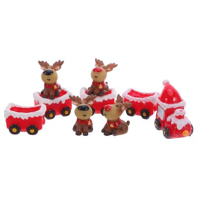Abaodam 1 Set Christmas Train Set with Resin Reindeer Figurines Miniature Winter Snow Scene Decorations Holiday Table Ornaments for Xmas Party and Home Decor
