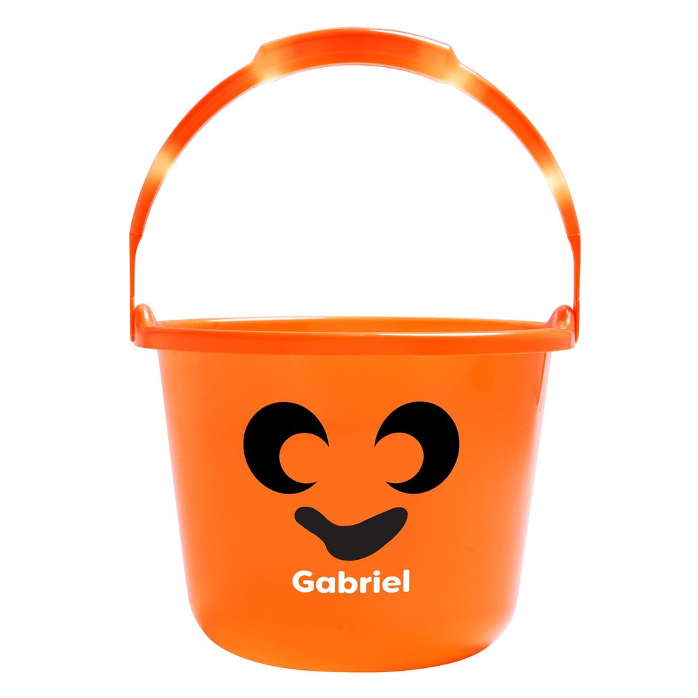 Let's Make Memories Personalized Halloween Trick or Treat Bucket - Candy Bag for Kids - Illuminated Handle for Safety - Personalize with Name - Ghost