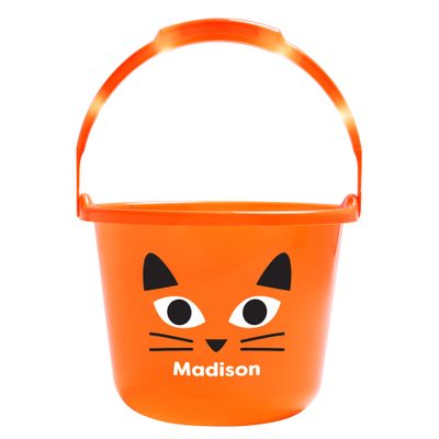 Let's Make Memories Personalized Halloween Trick or Treat Bucket - Candy Bag for Kids - Illuminated Handle for Safety - Personalize with Name - Cat