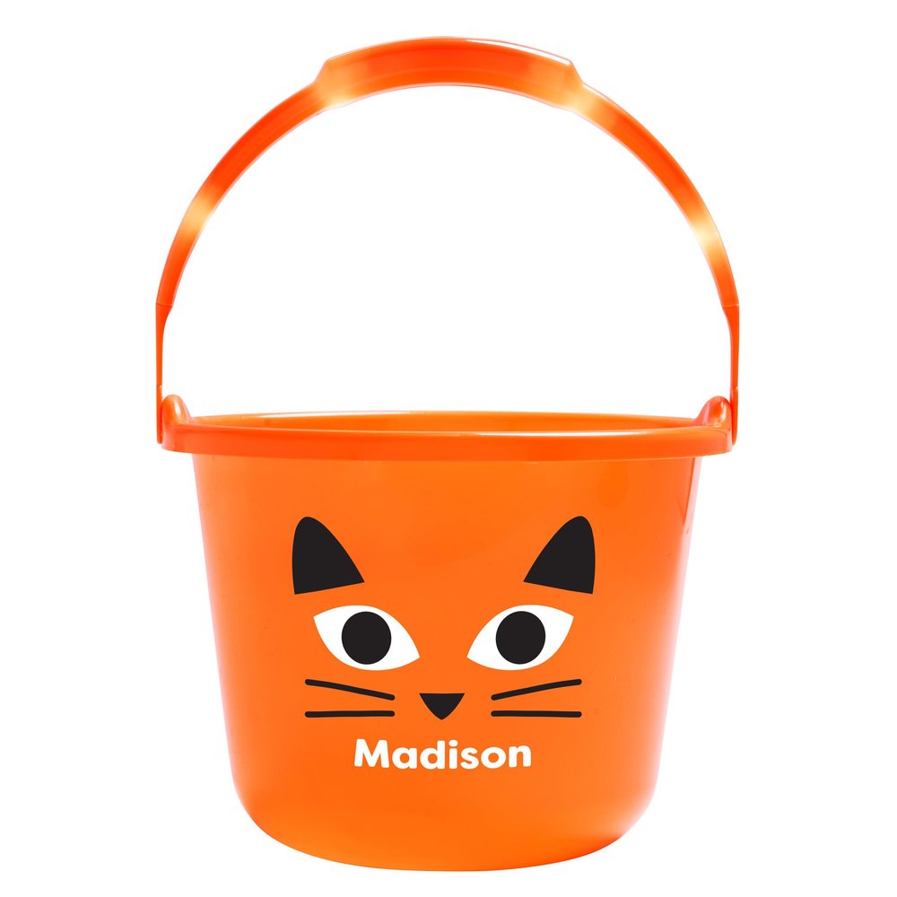 Let's Make Memories Personalized Halloween Trick or Treat Bucket - Candy Bag for Kids - Illuminated Handle for Safety - Personalize with Name - Cat