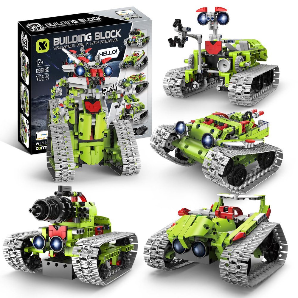 5 in 1 STEM Robot Building Kit, APP & Remote Control Interstellar Building Robot, DIY Robotics Building Toys/RC Car/Tank with Light, Space Building Toy Gifts for Boys Girls Kids 8-16 Science Learning