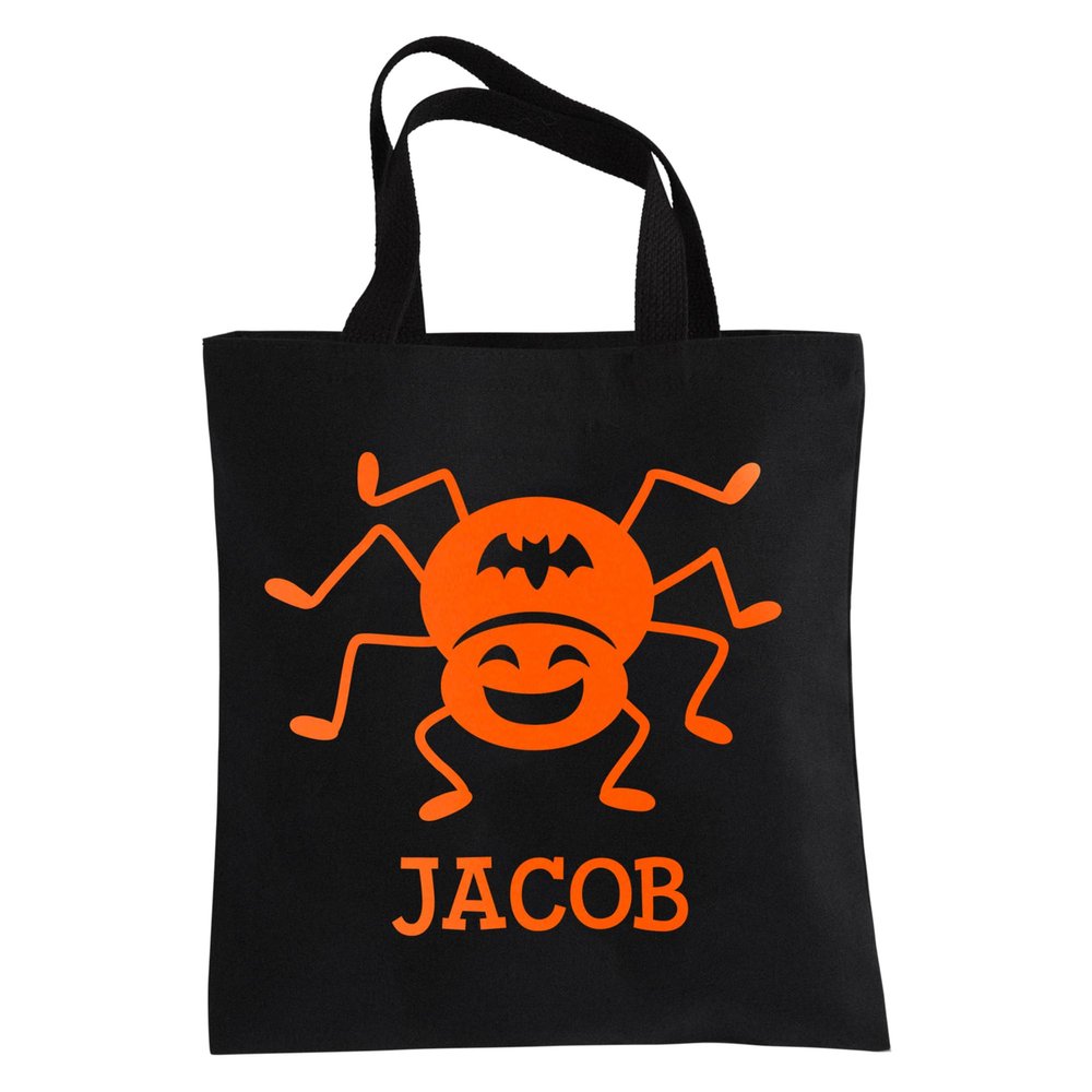 Let's Make Memories Personalized Halloween Trick or Treat Bag for Kids - Reflective Candy Bag for Safety - Personalize with Name - Spider