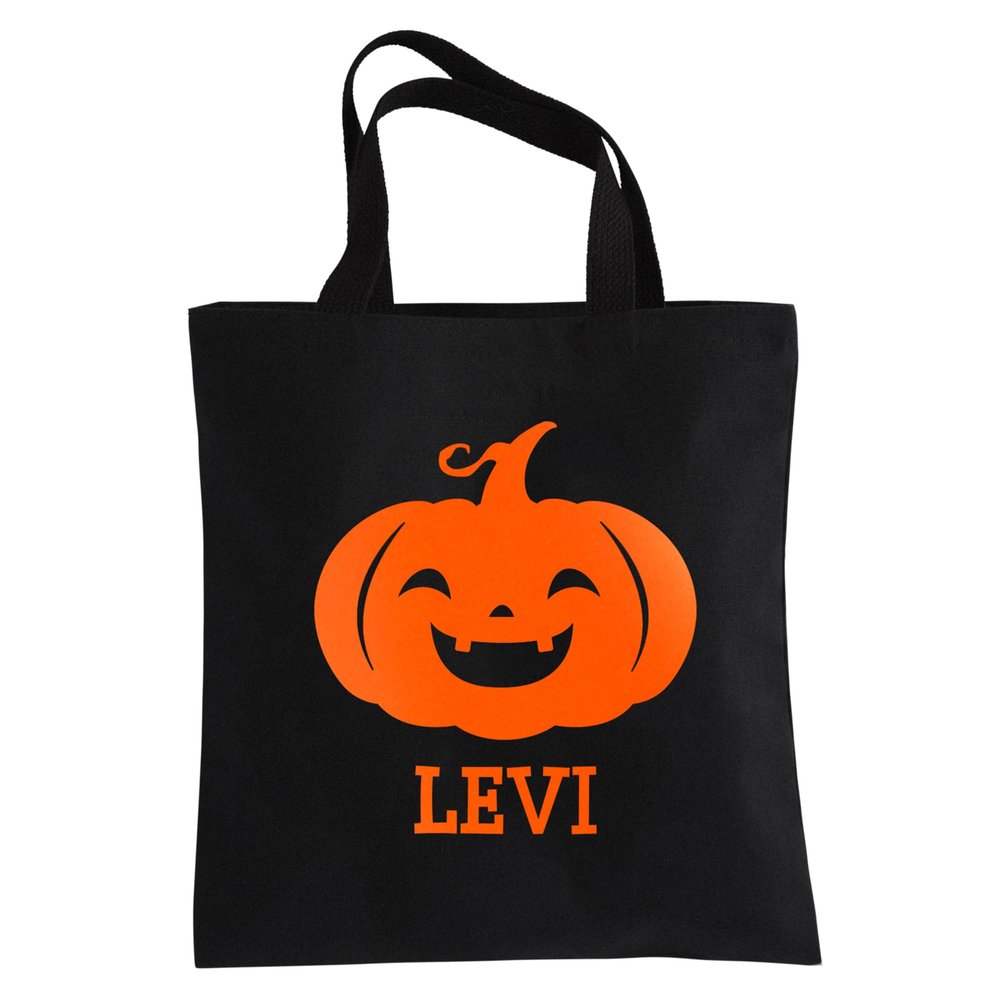 Let's Make Memories Personalized Halloween Trick or Treat Bag for Kids - Reflective Candy Bag for Safety - Personalize with Name - Boy Pumpkin