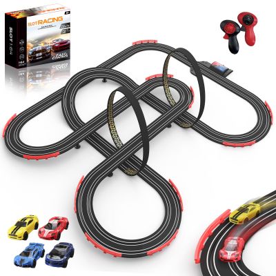 Slot Car Race Track 32Ft Electric Powered Racing Tracks Sets for Boys and Kids,Dual Racing with 4 High Speed Cars and 2 Hand Controllers, Gift Toys for Children 6,7,8 Years Old