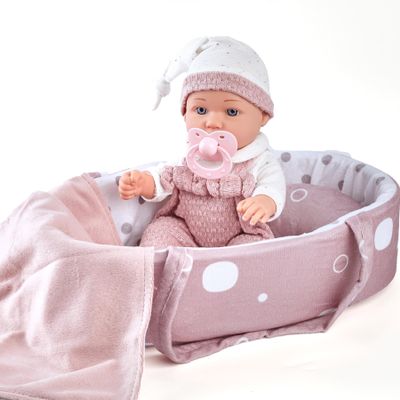 Enjoyin 12" Baby Doll Gift Set with Portable Bassinet Bed, Pink Clothes, Pacifier, Blanket & Pillow  Fun Pretend Play Toys, for Toddler Girls Ages 3+