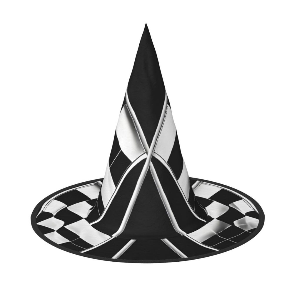 JEKYDOSD Black White Formula Checkered Flags Pattern Print Halloween Hat Spooky Party Accessory, Carnivals Masquerade Balls