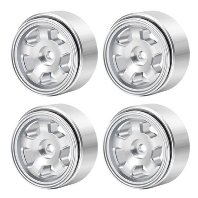 4Pcs 1.0 Inch Silver Metal Beadlock Wheel Rims Hubs Compatible with 1 24 Scale RC Car Models Like SCX24 90081 AXI00001 AXI00002 and Similar Off Road Vehicles(Type 7)
