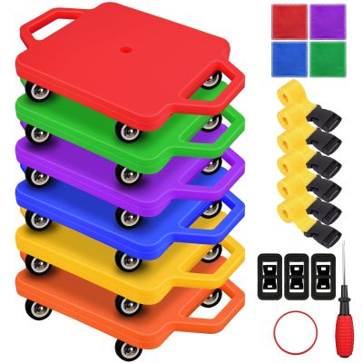 6 Pcs Sports Scooter Board with Handles,Sitting Scooter Board for Kids Children Gym Indoor Outdoor ActivitiesEquipped with Various Skateboard Accessories (6Colors)