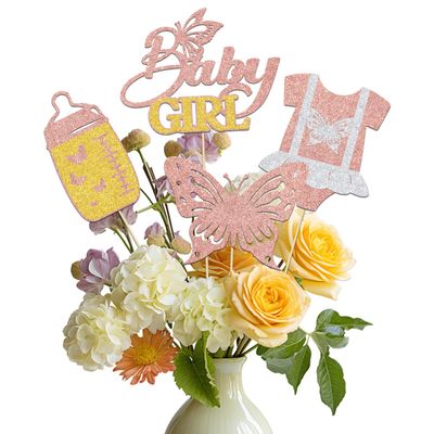 12 Pcs Butterfly Baby Girl Centerpiece Stick,Butterfly Baby Shower Party Table Centerpieces,Girl Birthday Gender Reveal Party Supplies Rose Gold
