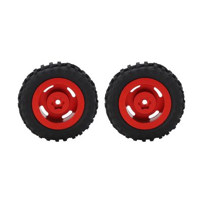2Pcs Set 50mm Wheel Rim Rubber Tire Metal Tyre Set High Performance Upgrade Parts for Axial SCX24 1/24 RC Car Aluminum Alloy Rubber Material (Red)