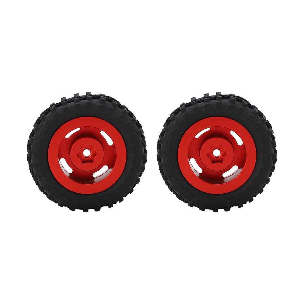 2Pcs Set 50mm Wheel Rim Rubber Tire Metal Tyre Set High Performance Upgrade Parts for Axial SCX24 1/24 RC Car Aluminum Alloy Rubber Material (Red)
