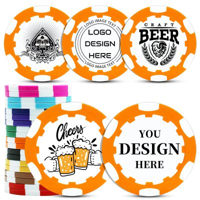 pensode Custom Ceramic Clay Poker Chips Double-Sided Full-Color Personalized Printing Put Image Logo Business Cards for Texas Hold 'em Golf Casino Drink Tokens Pack of 25-1000 (Green) (Orange)