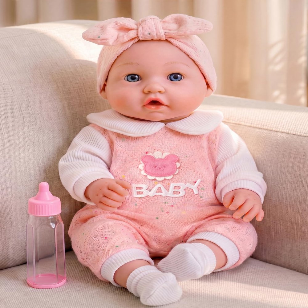 DONTNO Realistic 12" Baby Doll with Pacifier & Bottle, Soft Lifelike Newborn Doll for Toddlers, Pretend Play Toy Gift for Kids 3+