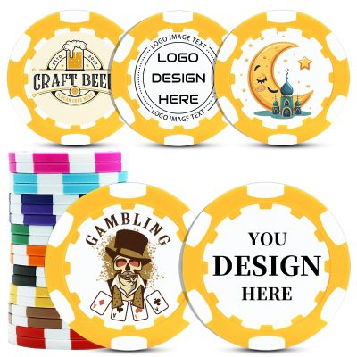 pensode Custom Ceramic Clay Poker Chips Double-Sided Full-Color Personalized Printing Put Image Logo Business Cards for Texas Hold 'em Golf Casino Drink Tokens Pack of 25-1000 (Green) (Yellow)