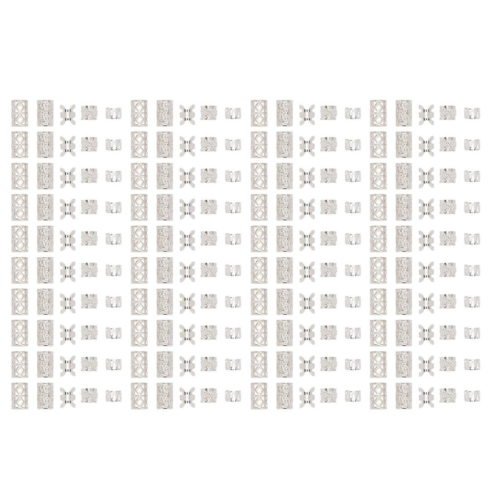 Tyenaza 200Pcs Vikings Hair Jewelry, Norse Runes Braids Tube Beads Dreadlocks Decoration Accessories (Silver)