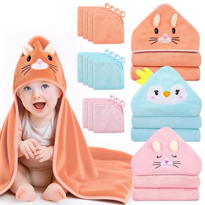 14 PCS Baby Towels, 3 PCS Soft Hooded Baby Towels & 11 PCS Washcloths, Baby Bath Towels for Newborns, Infants & Toddlers, Ultra Absorbent, Cute Baby Towel Gift for Girls