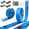 15.75 Ft Flex Track for Kids, Flexible Race Track Compatible with Hot Wheels and Diecast 1/64th Cars, Roll-Up Portable Race Car Ramp Track with Suction Cups & Track Anchors & 4 Race Cars, Blue view 1