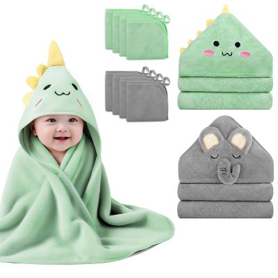 10 PCS Cute Baby Towels Set, 2 PCS Soft Baby Hooded Towels & 8 PCS Washcloths, Baby Bath Towels for Newborns, Infants & Toddlers, Ultra Absorbent, Cute Baby Towel Gift for Boys & Girls