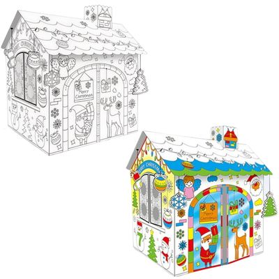 XL Gingerbread Cardboard Playhouse for Kids, Christmas Coloring House with Doors & Windows, DIY Holiday Craft Cottage, Indoor Activity, Life-Size Cardboard Fort to Build & Decorate