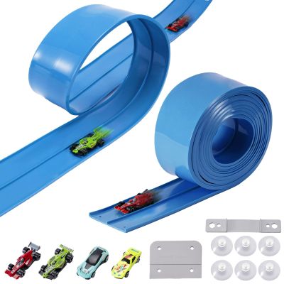 Flex Track Race Cars for Kids, Rubber Have Extra-Long 15.75ft is Customizable Race Track, with 4 Racing Cars and 6 Suction Cups, Flexible Race Track Easy to Store for Outdoor Play (Blue)