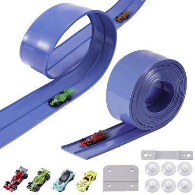 Flex Track Race Cars for Kids, Rubber Have Extra-Long 15.75ft is Customizable Race Track, with 4 Racing Cars and 6 Suction Cups, Flexible Race Track Easy to Store for Outdoor Play (Purple)