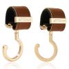 2 Pack Stroller Hooks,Strong Synthetic Leather Hook-and-Loop Fastener&High-Quality Metal Hooks,Universal Bag Clip|360 Rotation, 66lb Capacity,Non-Slip-Fits Wheelchair(Brown-Gold) view 1