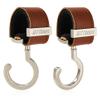 2 Pack Stroller Hooks,Strong Synthetic Leather Hook-and-Loop Fastener&High-Quality Metal Hooks,Universal Bag Clip|360 Rotation, 66lb Capacity,Non-Slip-Fits Wheelchair(Brown-Silver) view 1