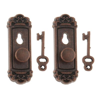 1/12 Scale Dollhouse Miniature Door Knob Fittings with Keys 2 Pieces Vintage Bronze Metal Hardware for DIY Scene