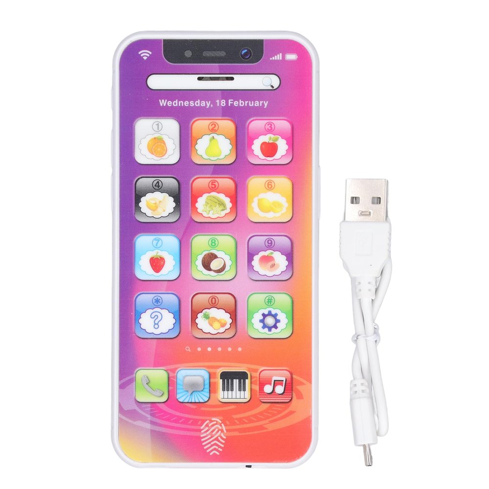 Kids Learning Toy Play Cell Phone Soft LED Light Adjustable Volume Learning Mobile Cellphone with USB Recharge Cable (Purple)