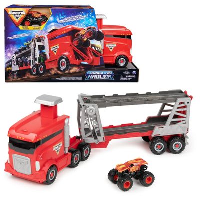 Monster Jam Launch & Go Hauler Playset with Exclusive Max-D Truck, Transports Up to 8 Monster Trucks, Slam Launch Feature, True Metal 1:64 Scale Official Toy for Kids Ages 3+