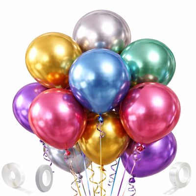 100 Pack 12" Chrome Metallic Assorted Multicolor Balloons Balloon Arch Kit with Adhesive Dots, Curling Ribbon & Arch Stripe Perfect for Birthday, Wedding, Baby Shower, Holiday & Party Decorations