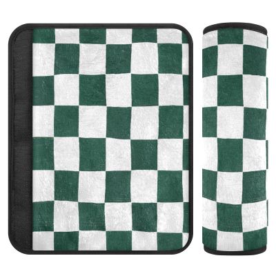 Nexawaveo Car Seat Strap Covers Checkered Green Soft Flannel Shoulder Pads for Baby Car Seat Stroller Backpack