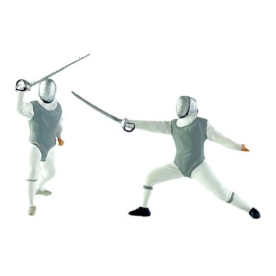 2Pcs 1/64 Scale Fencing Figures Miniature Figurines Resin Diorama Models Landscape Display Ornament- Gray