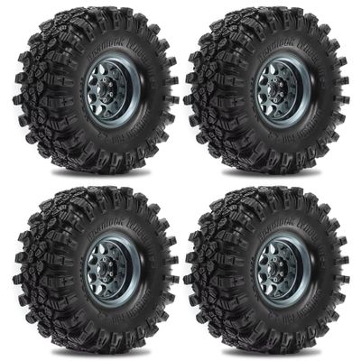 4Pcs 2.2" 136 * 58mm Beadlock Wheel Rim Rubber Tire Set for 1/10 RC Crawler TRX-4 Axial SCX10 90046 D90 Voodoo(4Pcs Titanium)