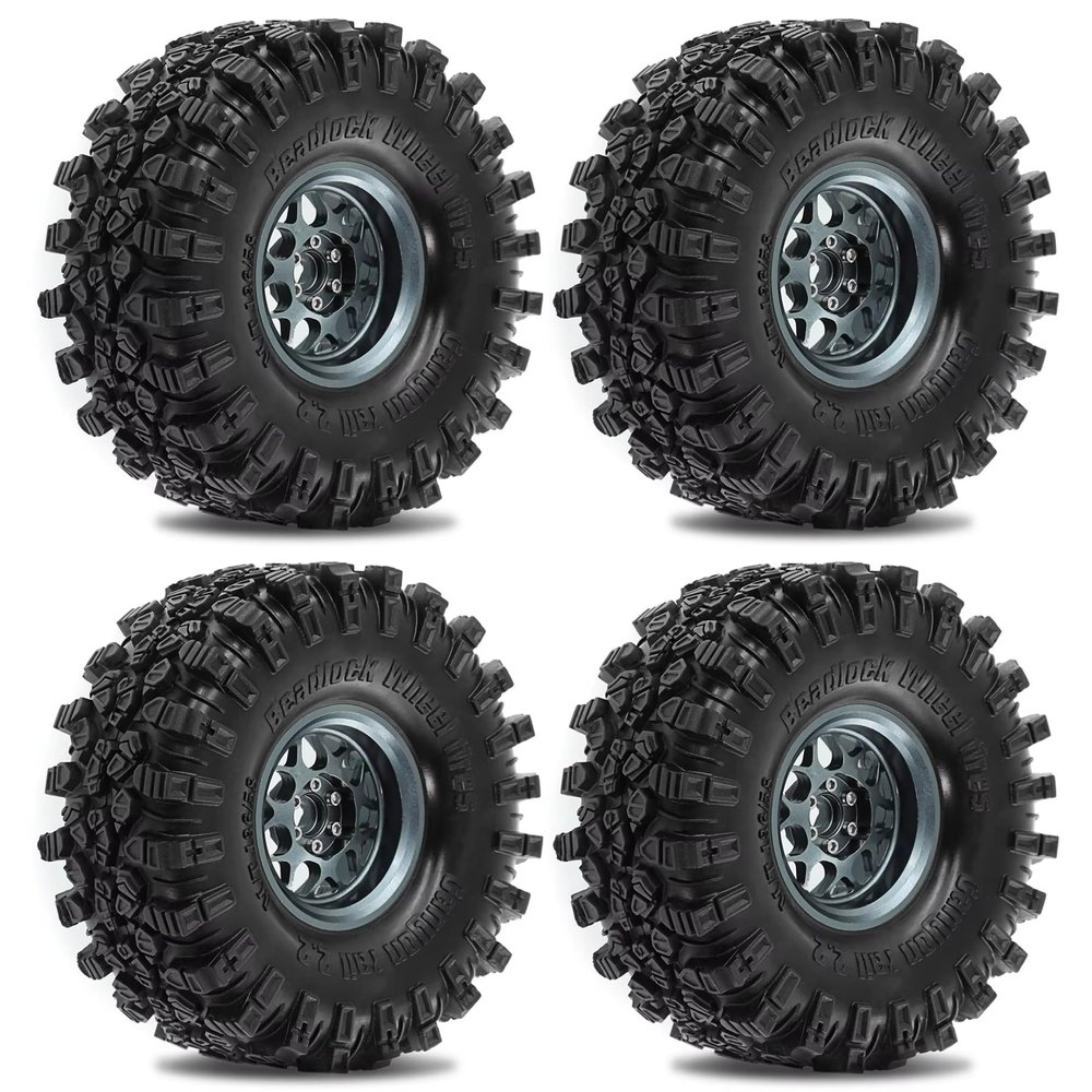 4Pcs 2.2" 136 * 58mm Beadlock Wheel Rim Rubber Tire Set for 1/10 RC Crawler TRX-4 Axial SCX10 90046 D90 Voodoo(4Pcs Titanium)