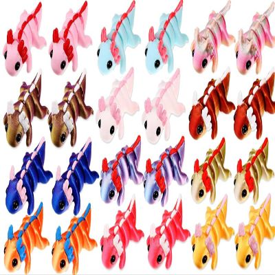 24 Pcs 3D Printed Axolotl Fidget Toy 3D Printed Small Animal Toy Flexible Cute Articulating Pet Stress Relief Fidget Toys forClassroom Rewards & Desk Decor Fun Party Favors Doll