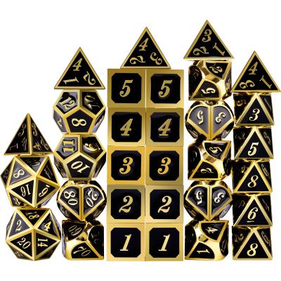 Amiven Extended Metal Dice RPG Set - 31 Piece DND Polyhedral Dice for Dungeons and Dragons 5e Tabletop Role Playing Adventure Games (Black Gold)