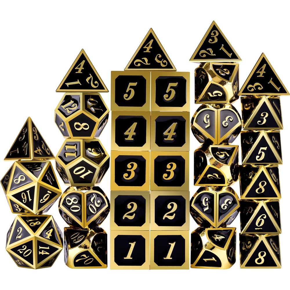 Amiven Extended Metal Dice RPG Set - 31 Piece DND Polyhedral Dice for Dungeons and Dragons 5e Tabletop Role Playing Adventure Games (Black Gold)