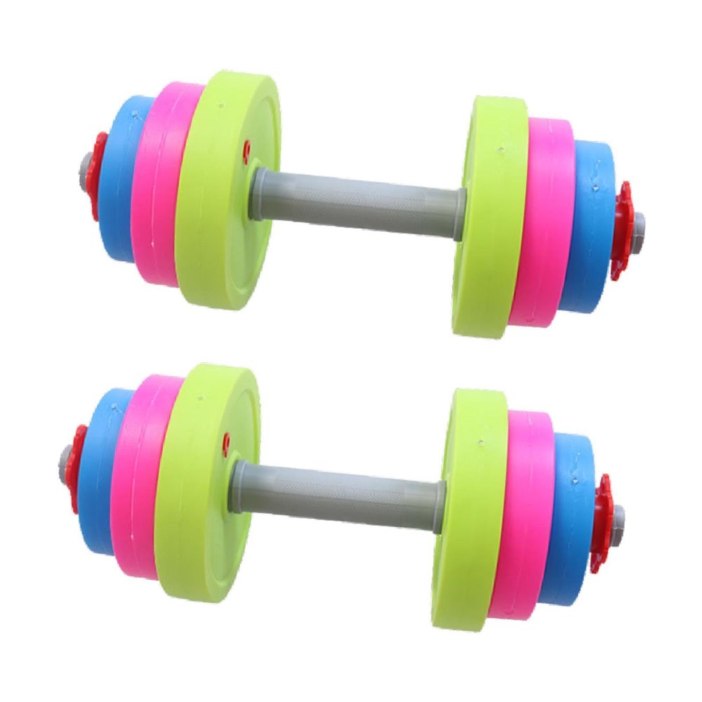 2 Pieces Kids Dumbbell Toy Children Barbell Multipurpose Fitness Playset Workout Equipment for Ages 3+ Boys Girls- 2 Short
