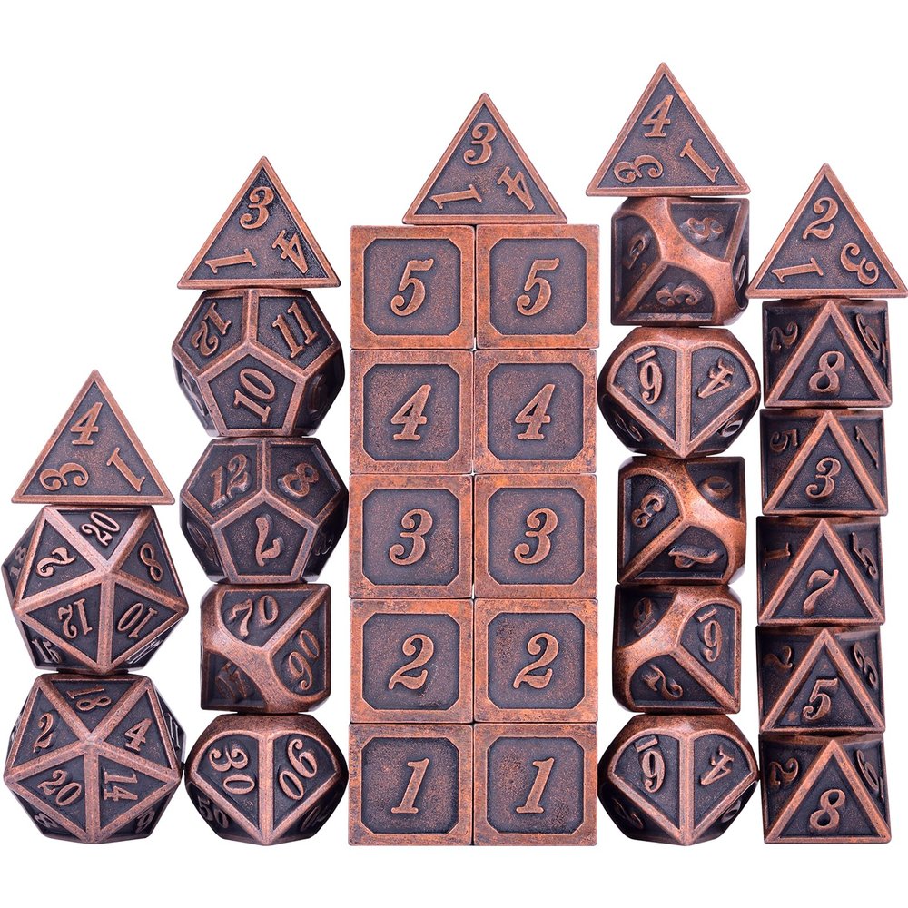 Amiven Extended Metal Dice RPG Set - 31 Piece DND Polyhedral Dice for Dungeons and Dragons 5e Tabletop Role Playing Adventure Games (Copper)