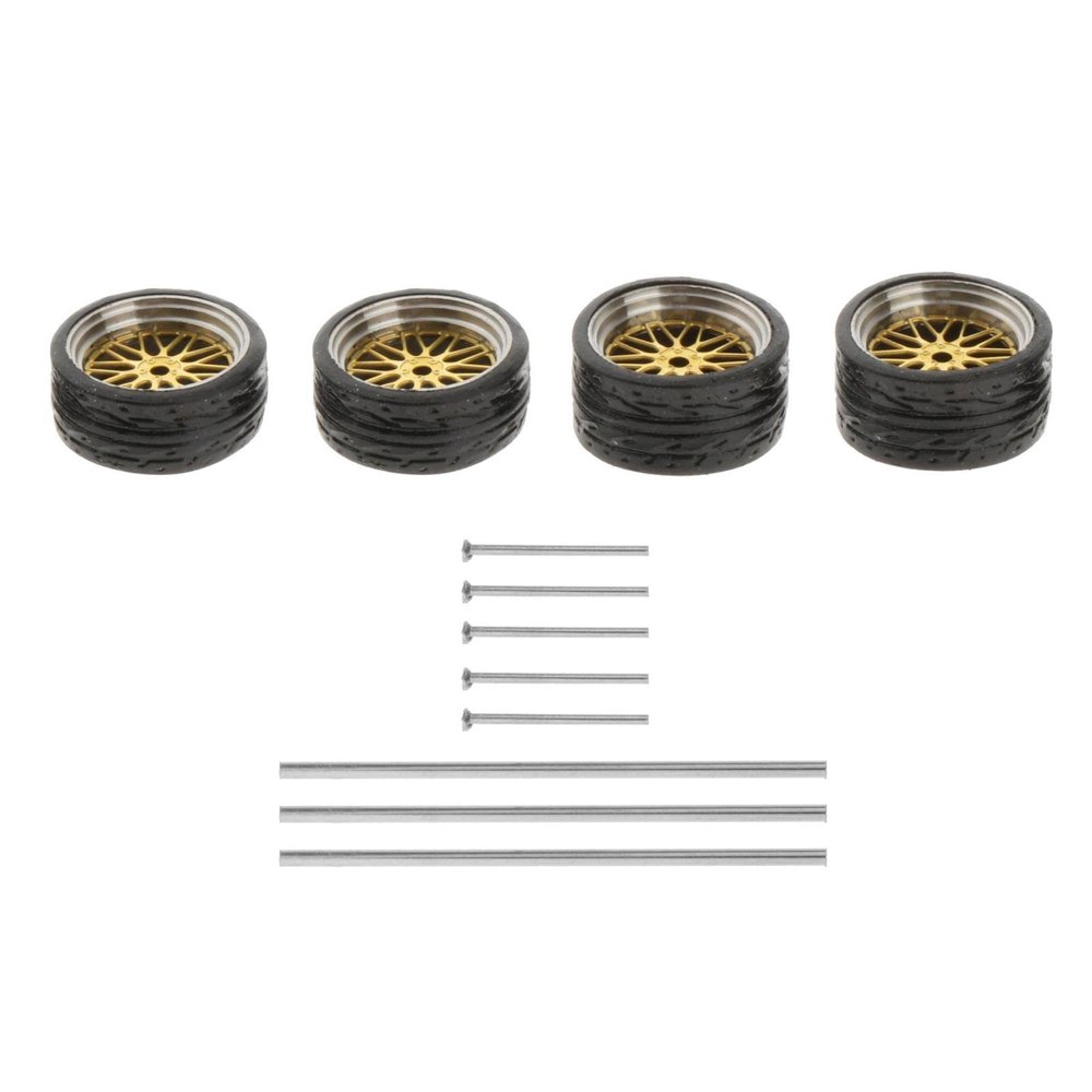 4Pcs 1/64 Diecast Model Car Wheel & Tire Accessories Replacement Spare Parts Alloy Rubber Wheels- Style G
