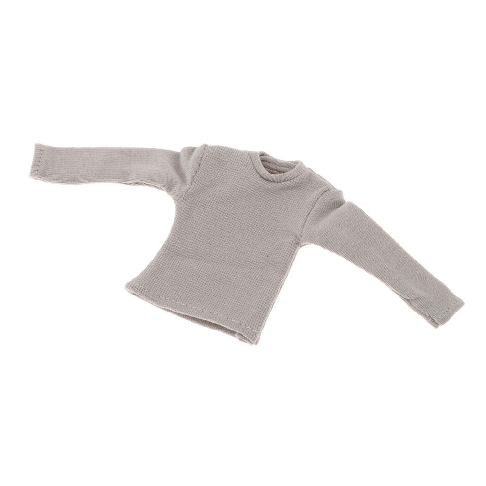 1/12 Scale Long Sleeve T Shirt for Miniature Male Doll Figures 6 Inch Action Figure Clothing- Light Gray