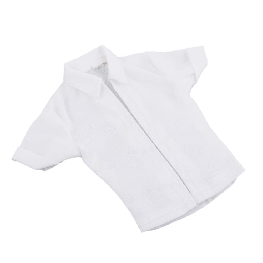 1/12 Scale Men Figure Short Sleeve Shirt Costume Miniature Handmade Doll Clothes for 6 Inch Figures Dress Up Accessory- White