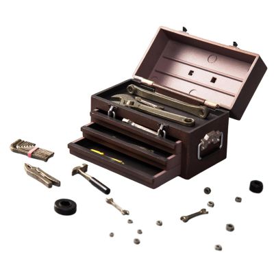 1/6 Scale Tool Case for 12 Inch Action Figures, Miniature Doll Accessory Tool Box with Realistic Details for Male Doll Models- Deep Brown